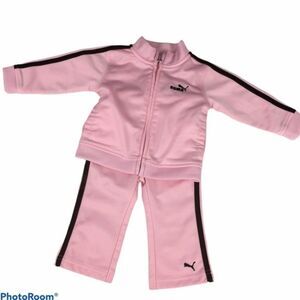 Puma Track Suit Pink Brown 6/9 Months Jacket Pants Sweatsuit Zip Up Baby Girl